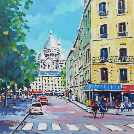 Painting LE SACRE COEUR VU DE LA PLACE D'ANVERS by Euger | Painting Figurative Acrylic Life style, Urban