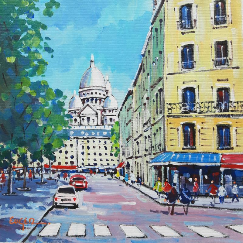 Painting LE SACRE COEUR VU DE LA PLACE D'ANVERS by Euger | Painting Figurative Urban Life style Acrylic