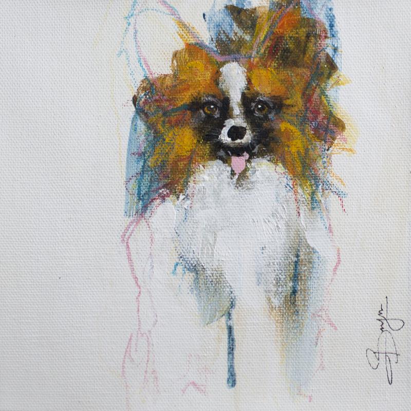 Peinture epagneul papillon par Bergues Laurent | Tableau Figuratif Animaux Aquarelle Acrylique