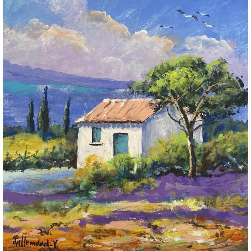 Peinture Paysage de Provence Lavandes par Lallemand Yves | Tableau Figuratif Urbain Acrylique