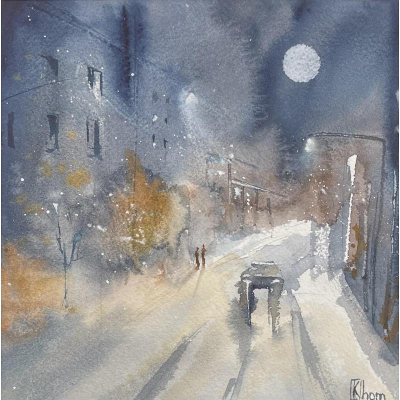 Gemälde Moonlit Night von Khomyakova  Liliya  | Gemälde Figurativ Aquarell