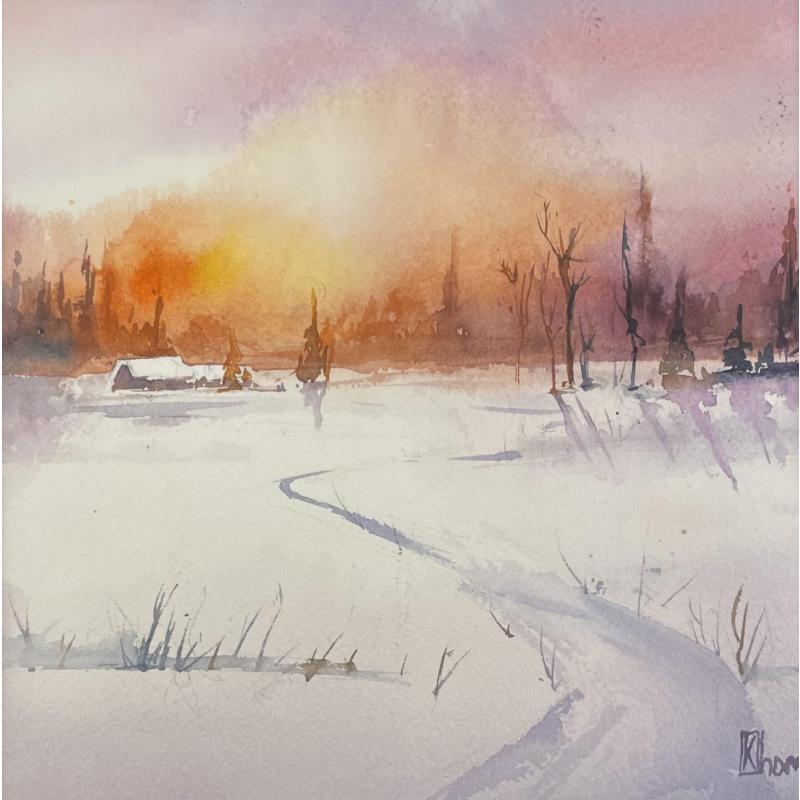 Painting Sunset in the village by Khomyakova  Liliya  | Painting Figurative Watercolor