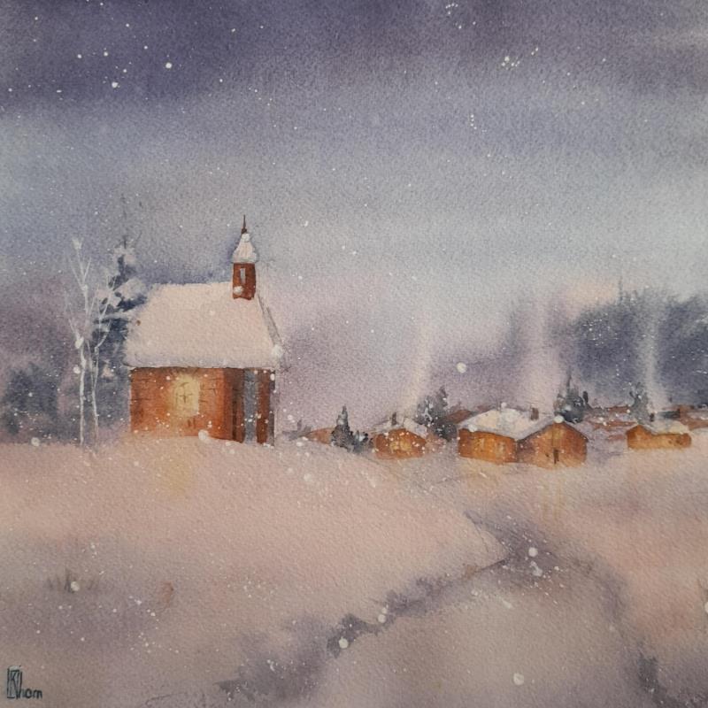 Pintura Winter Evening por Khomyakova  Liliya  | Pintura Figurativo Acuarela