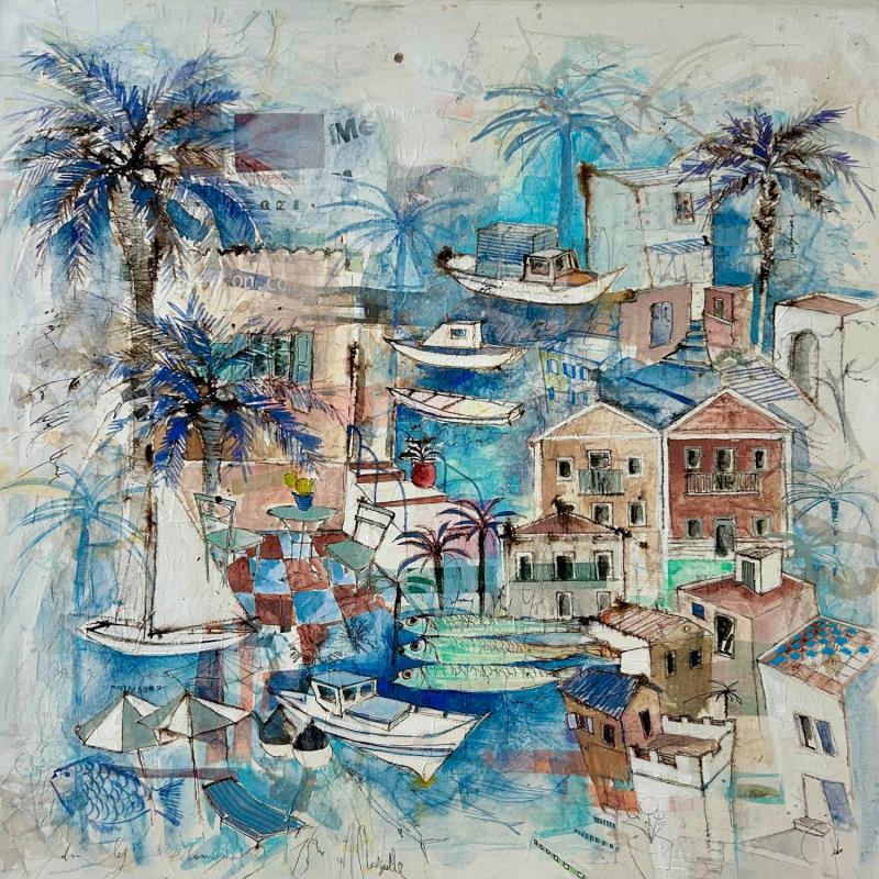 Peinture Marseille en Pastel par Colombo Cécile | Tableau Art naïf Marine Aquarelle Acrylique Collage Encre Pastel