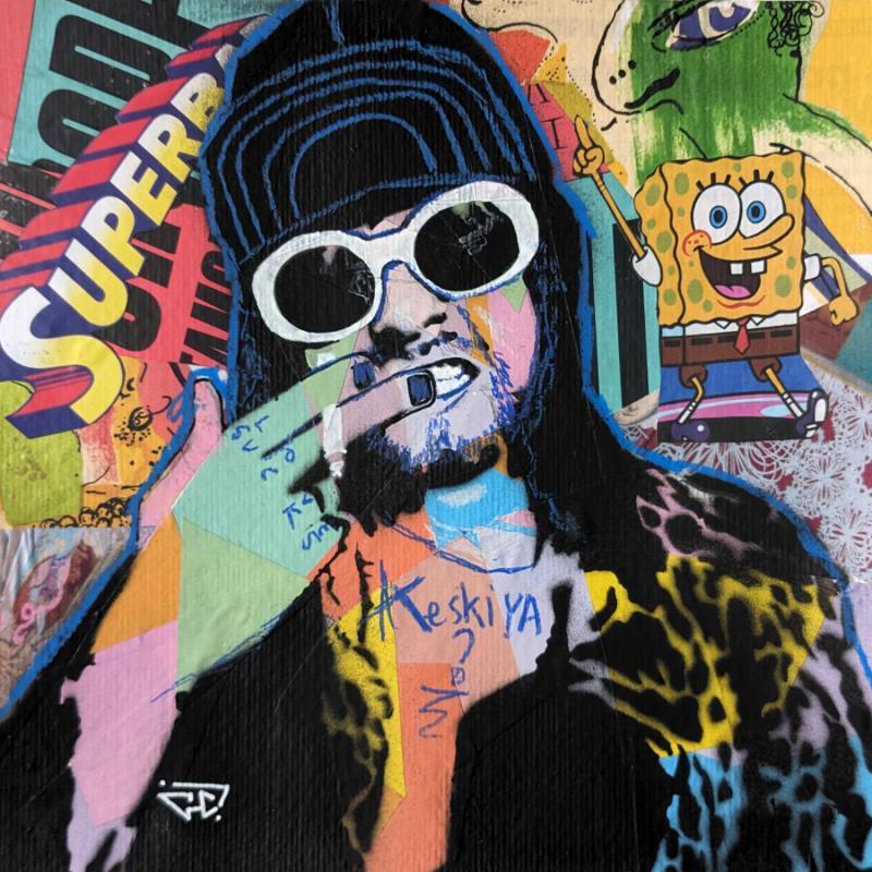 Peinture Kurt Cobain par G.C.Popartist | Tableau Pop-art Portraits Musique Icones Pop Graffiti Acrylique Collage Posca Papier