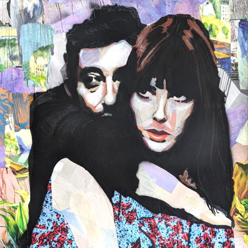 Peinture Serge Gainsbourg et Jane Birkin par G.C.Popartist | Tableau Pop-art Portraits Musique Icones Pop Graffiti Acrylique Collage Posca Encre Papier