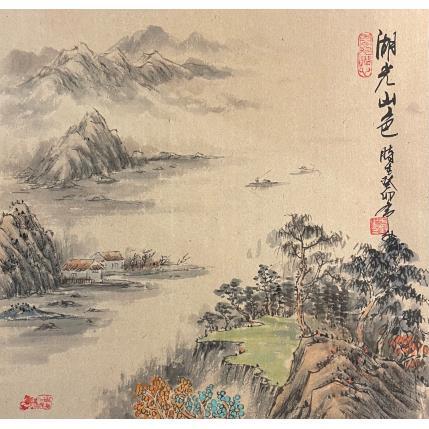 Gemälde The beauty of lake and mountains  von Yu Huan Huan | Gemälde Figurativ Tinte Landschaften