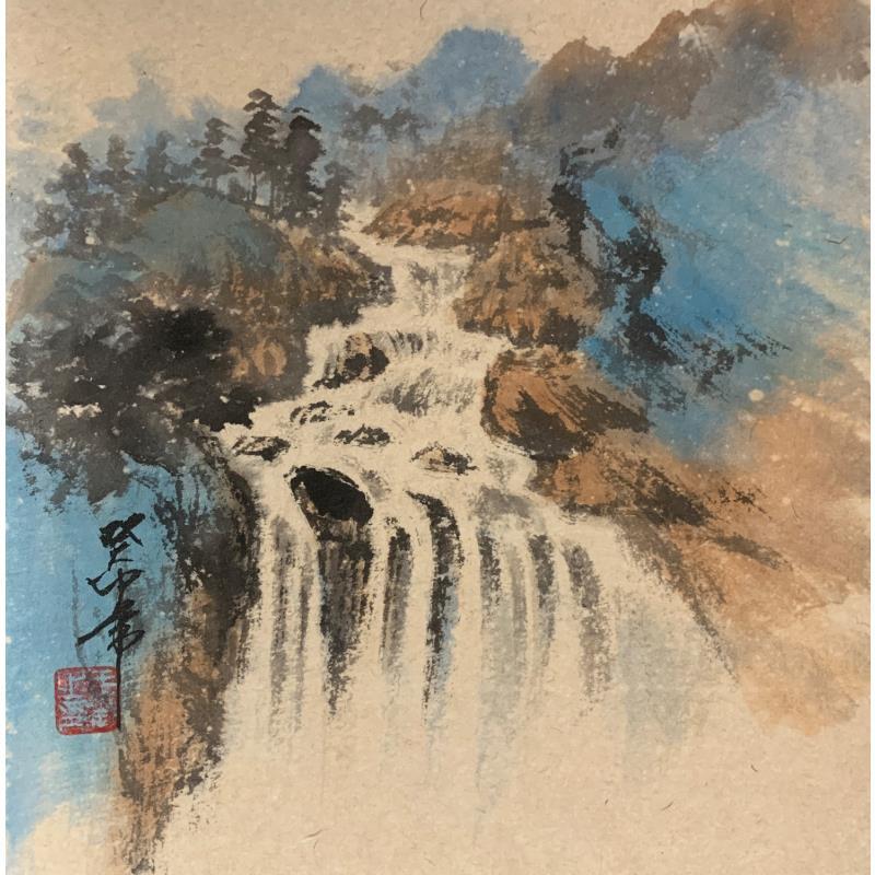 Painting Waterfall  by Yu Huan Huan | Painting Figurative Landscapes Ink