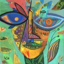 Peinture Pakäya par Seb | Tableau Art Singulier Acrylique, Carton, Collage, Encre, Pigments Animaux, Nature, Portraits