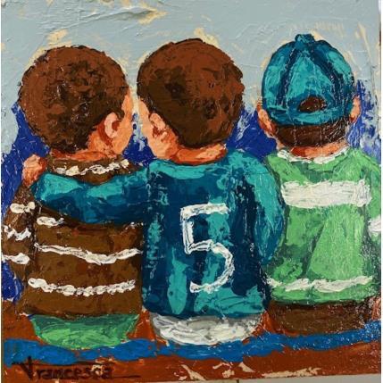 Peinture tres chicos par Escobar Francesca | Tableau Figuratif Acrylique, Bois Enfant