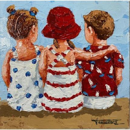 Painting two girls one boy by Escobar Francesca | Painting Figurative Acrylic, Wood Child, Pop icons