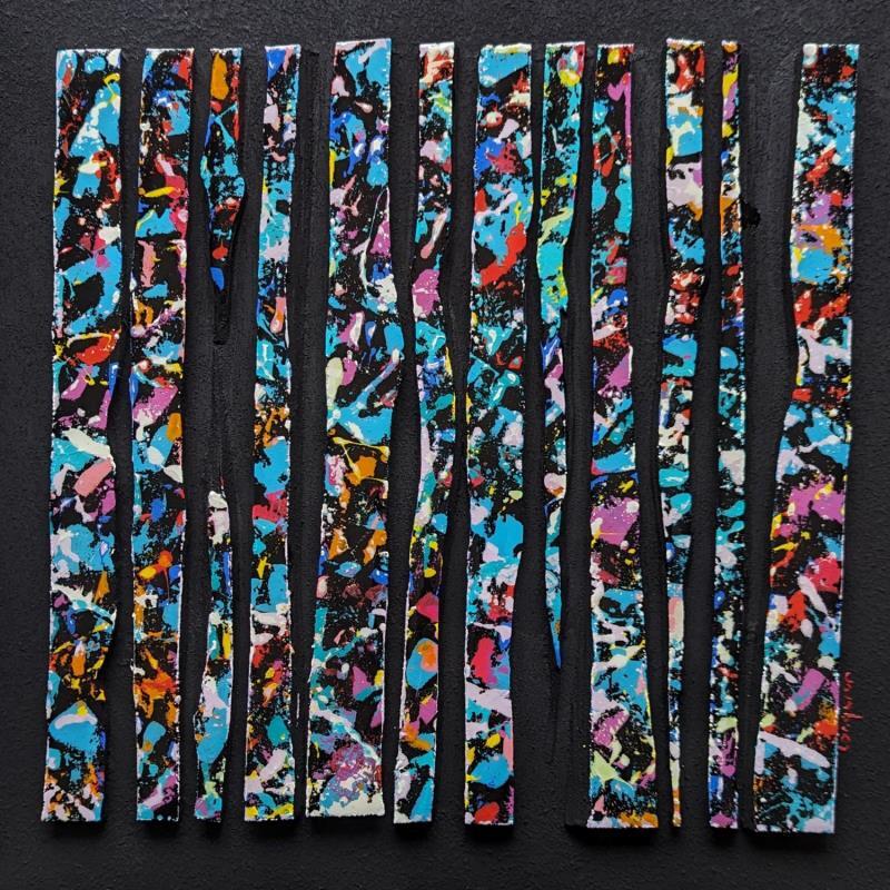 Painting bc 12 touche fine multi bleu violet blanc by Langeron Luc | Painting Subject matter Wood Acrylic Resin