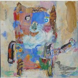 Peinture Le canard du chat par De Sousa Miguel | Tableau Art Singulier Acrylique, Collage, Encre, Pastel Animaux, Enfant