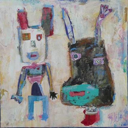 Peinture Bob et Raoul par De Sousa Miguel | Tableau Art Singulier Acrylique, Collage, Encre, Pastel Animaux