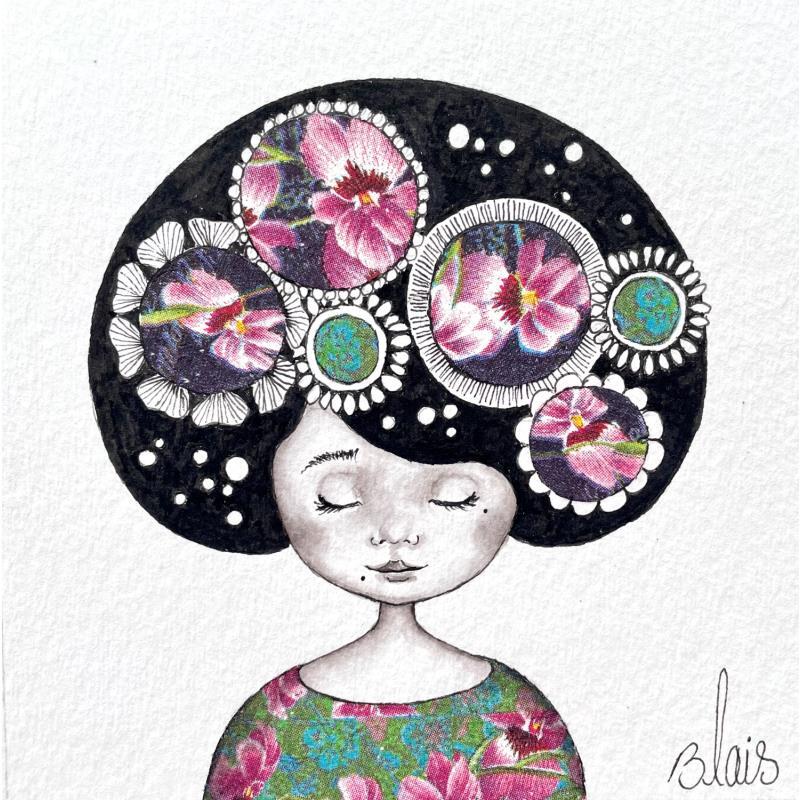 Painting Zya by Blais Delphine | Painting Naive art Portrait Acrylic Gluing Ink