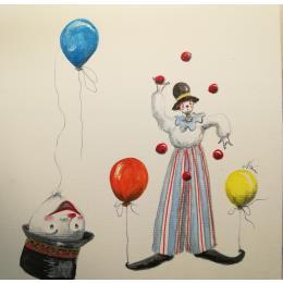 Painting Il giocoliere dei palloncini by Nai | Painting Surrealism Acrylic, Gluing Cinema, Life style, still-life