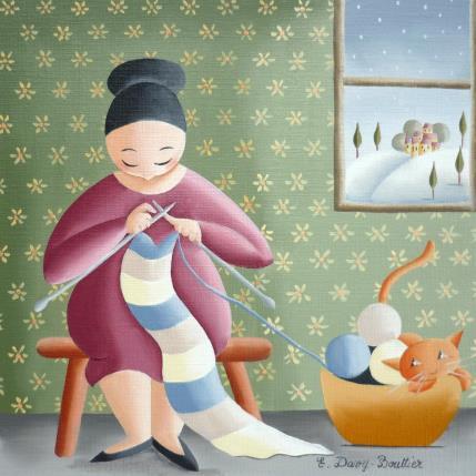 Painting Intérieur Hiver by Davy Bouttier Elisabeth | Painting Naive art Oil Life style, Pop icons, Portrait