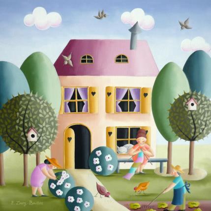 Painting Par un beau dimanche by Davy Bouttier Elisabeth | Painting Naive art Oil Nature