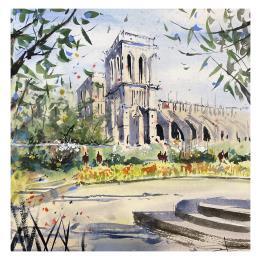 Peinture Parc de Notre Dame par Bailly Kévin  | Tableau Figuratif Aquarelle, Encre Architecture, Urbain