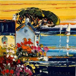 Painting Maison au bord de l'eau by Corbière Liisa | Painting Figurative Oil Landscapes