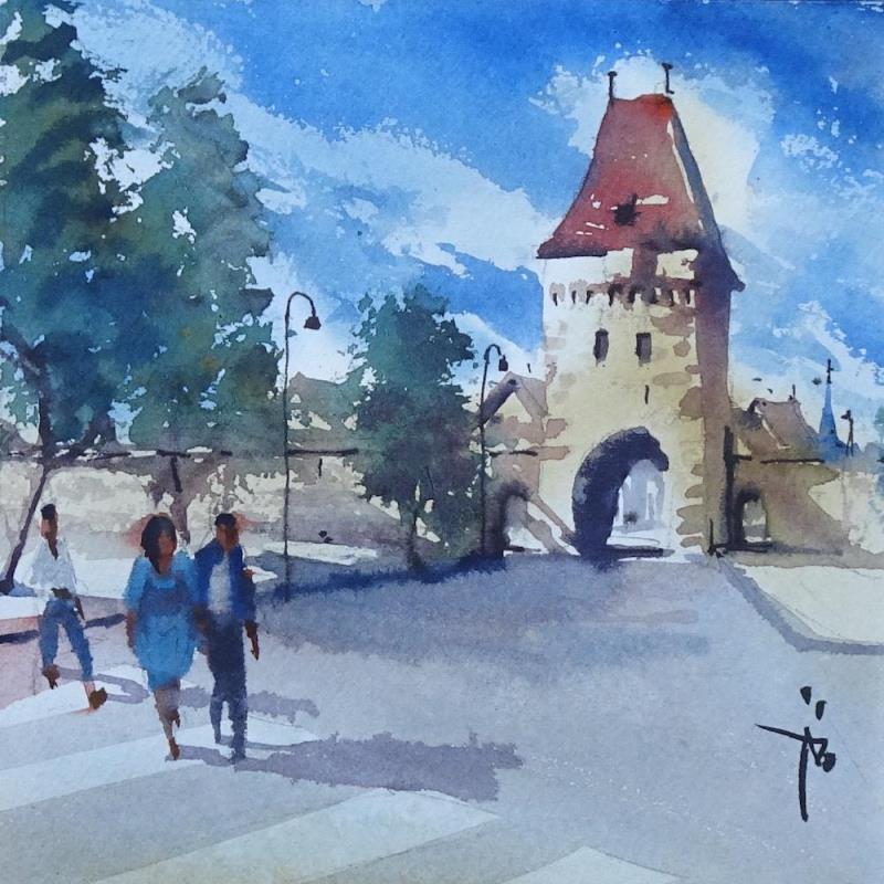 Painting En passant par l'Alsace by Abbatucci Violaine | Painting Figurative Watercolor