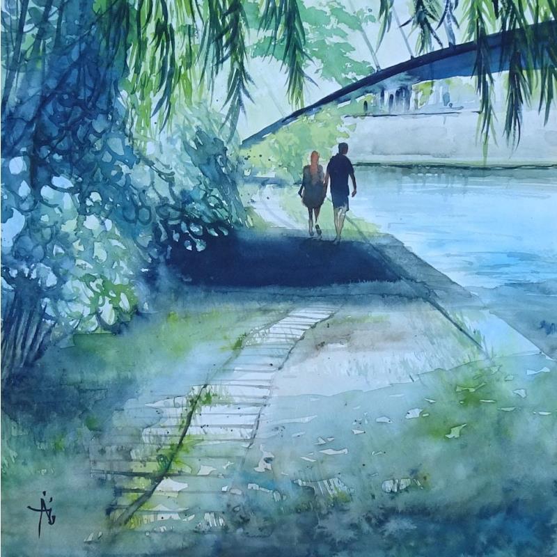 Peinture La fraîcheur de l'Ill par Abbatucci Violaine | Tableau Figuratif Aquarelle