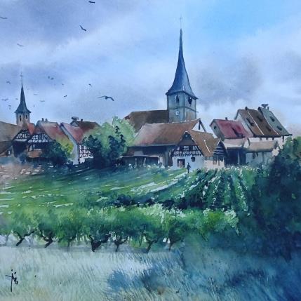 Painting Au coeur de la Route des Vins by Abbatucci Violaine | Painting Figurative Watercolor