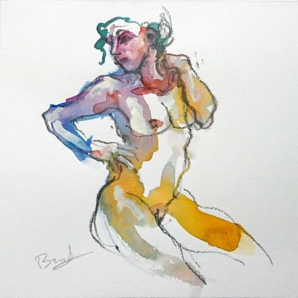 Painting Aurora se retournant by Brunel Sébastien | Painting Figurative Watercolor Nude, Pop icons