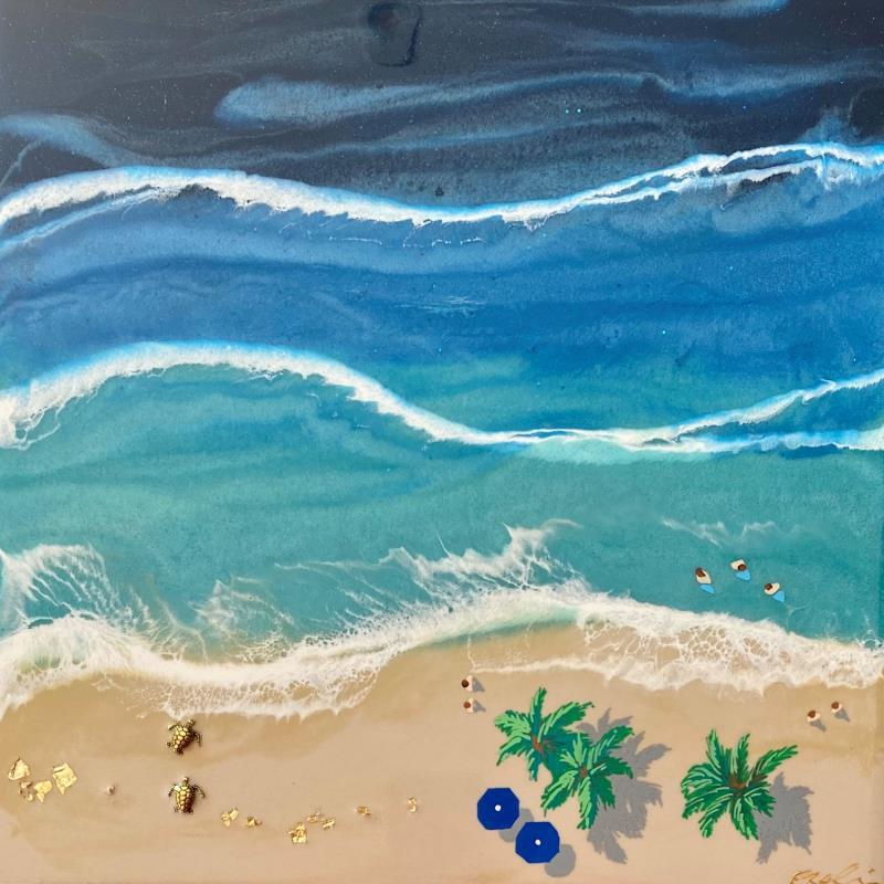 Pintura Les roches noires por Aurélie Lafourcade painter | Pintura Figurativo Paisajes Marine Minimalista Acrílico Resina