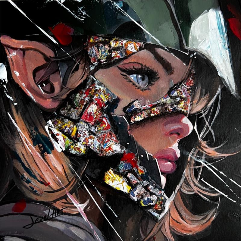 Peinture Link Girl par Caizergues Noël  | Tableau Figuratif Portraits Cinéma Enfant Acrylique Collage Posca