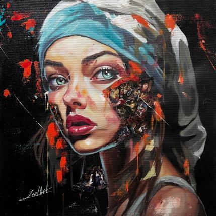 Peinture La jeune fille à la perle par Caizergues Noël  | Tableau Figuratif Acrylique, Collage Icones Pop, Mode, Portraits