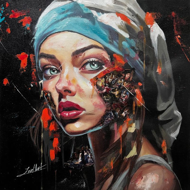 Painting La jeune fille à la perle by Caizergues Noël | Painting Figurative Portrait Mode Pop icons Acrylic Gluing