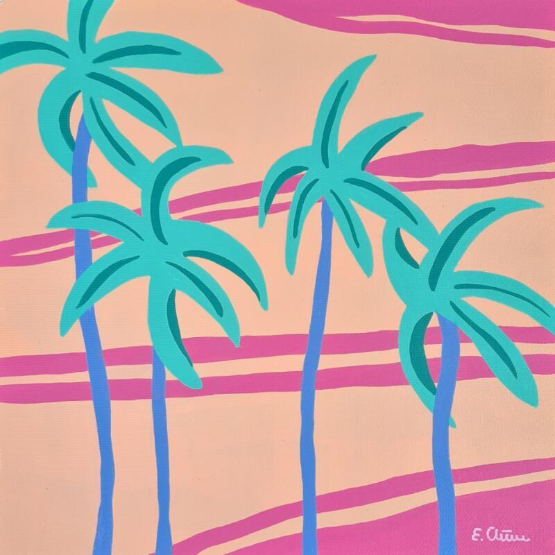 Gemälde Palmiers von Emilie Chêne | Gemälde Figurativ Landschaften Natur Acryl