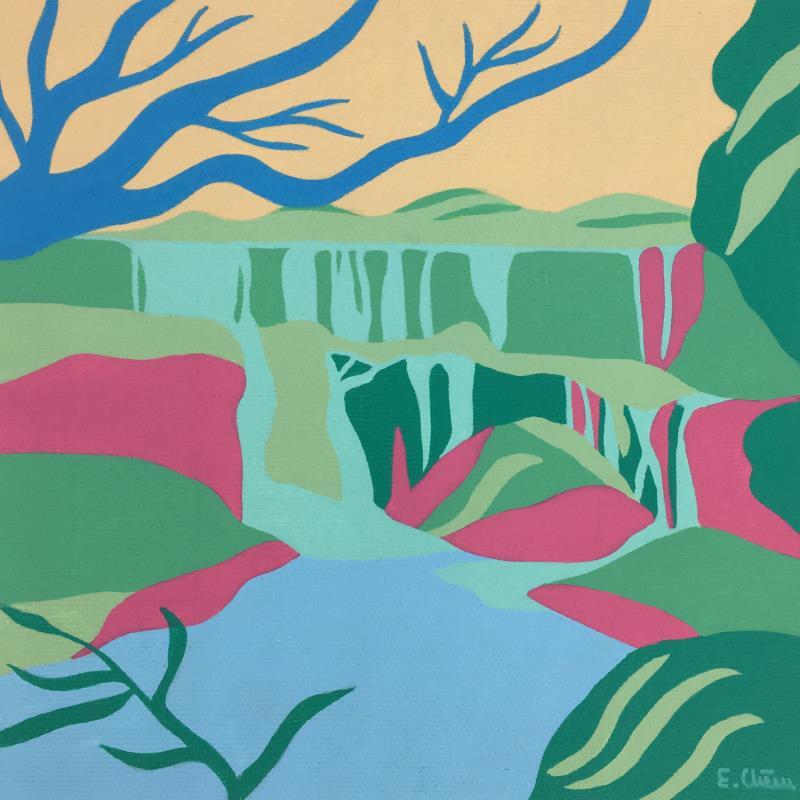 Gemälde À l'ombre von Emilie Chêne | Gemälde Art brut Landschaften Minimalistisch Acryl