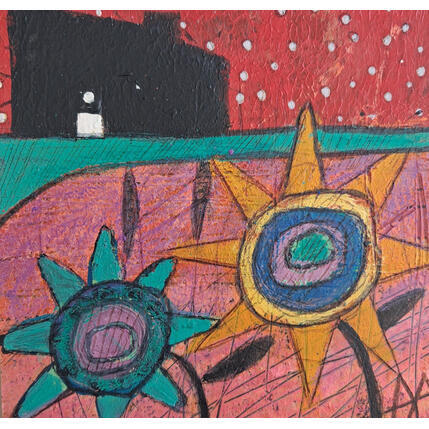 Gemälde CIELO ROJO von Arias Parera Almudena | Gemälde Naive Kunst Acryl, Collage