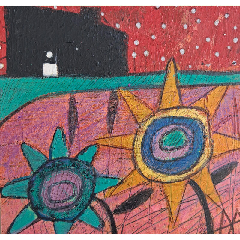Gemälde CIELO ROJO von Arias Parera Almudena | Gemälde Naive Kunst Acryl Collage