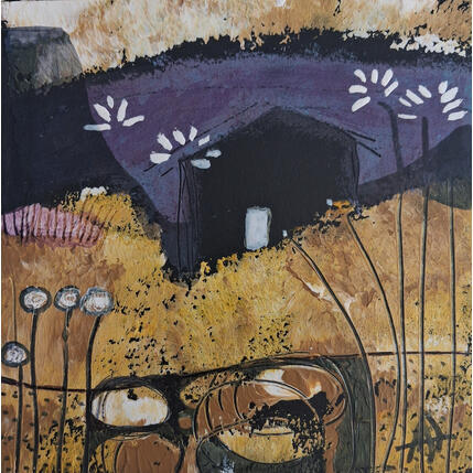 Gemälde AMARILLO Y MORADO von Arias Parera Almudena | Gemälde Naive Kunst Acryl, Collage