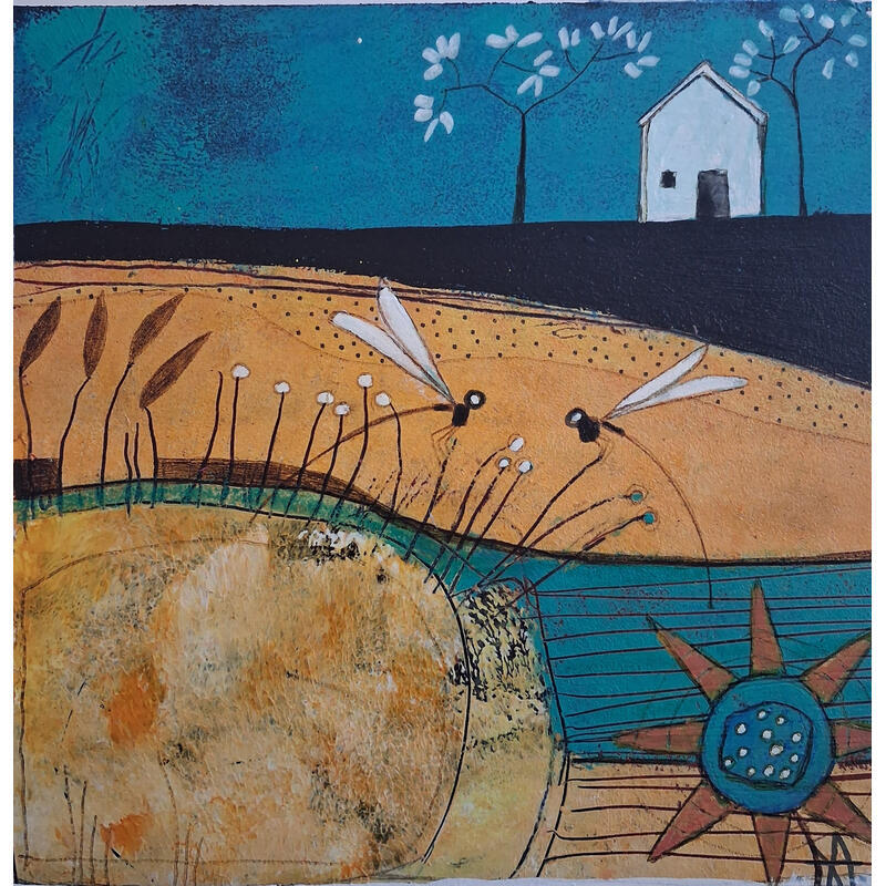 Painting AMOR AMARILLO by Arias Parera Almudena | Painting Naive art Acrylic Gluing