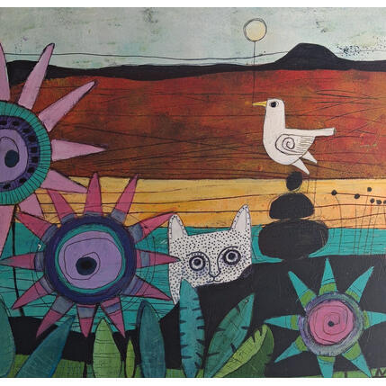 Gemälde GATO PECOSO von Arias Parera Almudena | Gemälde Naive Kunst Acryl, Collage
