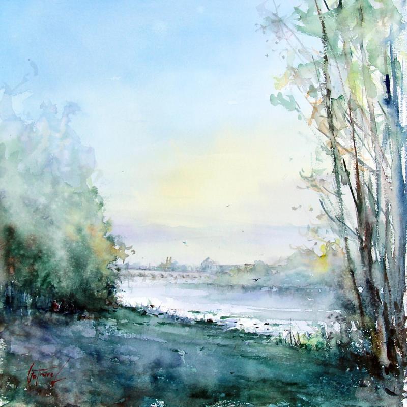 Painting VUE SUR LE PONT À TOURS by Gutierrez | Painting Impressionism Landscapes Watercolor