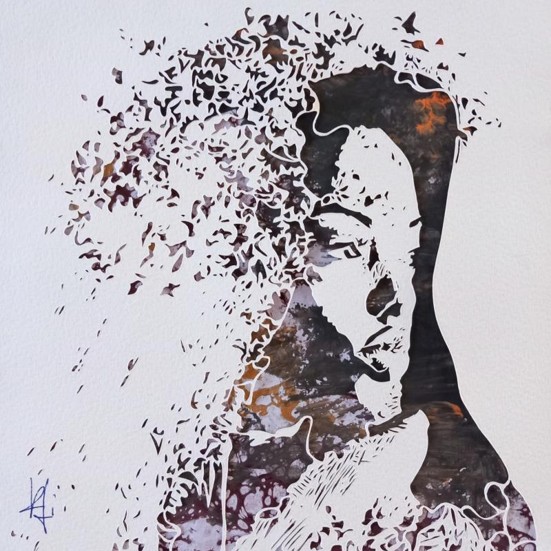 Peinture Mama Mtetezi par Louafi Valentine | Tableau Figuratif Portraits Minimaliste Papier