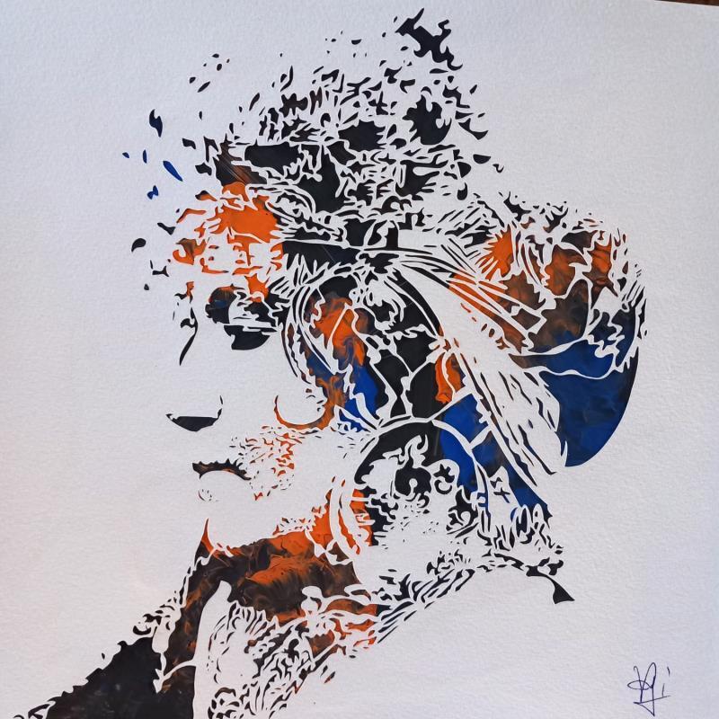 Peinture Fille du Désert par Louafi Valentine | Tableau Figuratif Portraits Minimaliste Papier