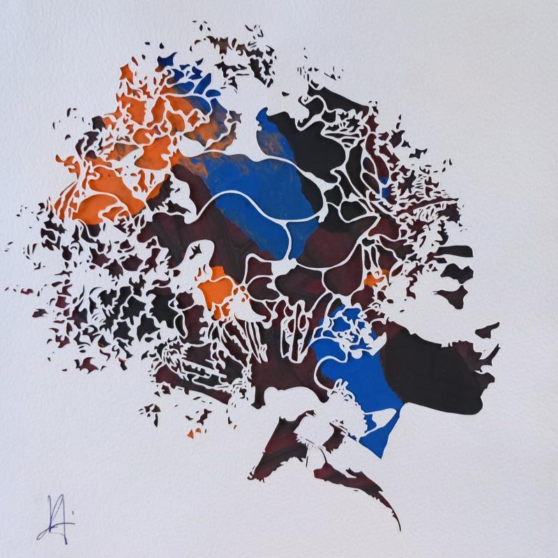 Painting Reine de Sabah by Louafi Valentine | Painting Figurative Portrait Minimalist Paper