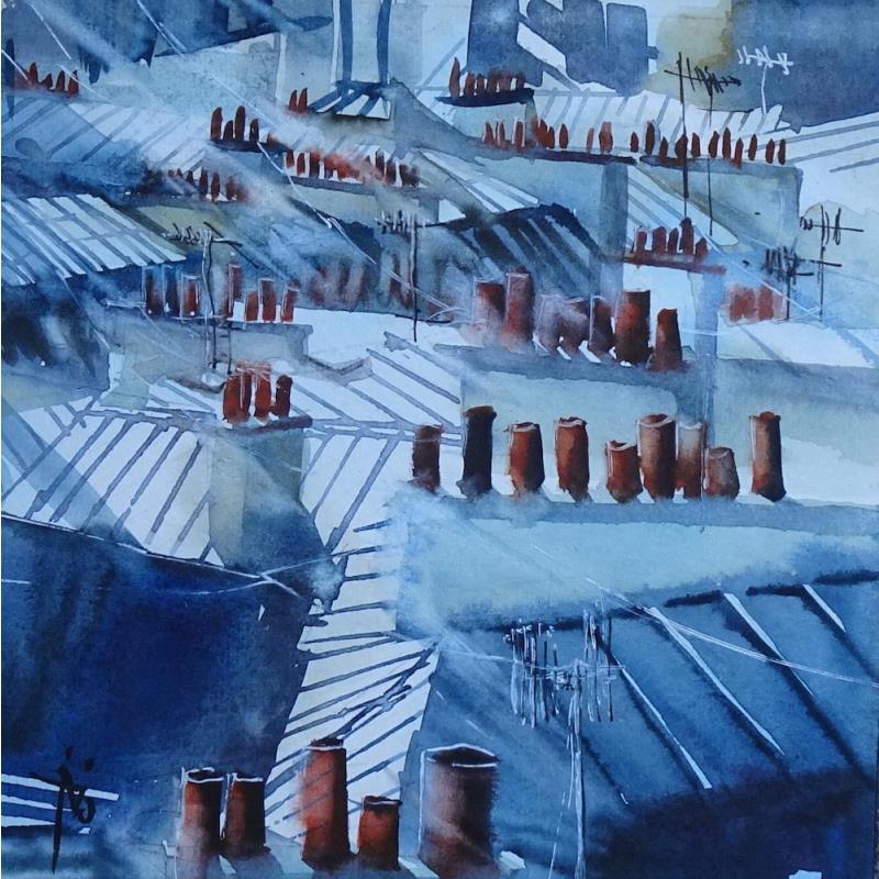 Gemälde Les bataillons de cheminée von Abbatucci Violaine | Gemälde Figurativ Urban Alltagsszenen Aquarell