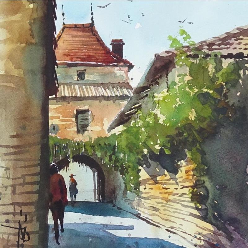 Gemälde Les pierres dorées von Abbatucci Violaine | Gemälde Figurativ Landschaften Alltagsszenen Aquarell