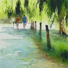 Painting Les saules de Vincennes by Abbatucci Violaine | Painting Figurative Watercolor Landscapes, Life style
