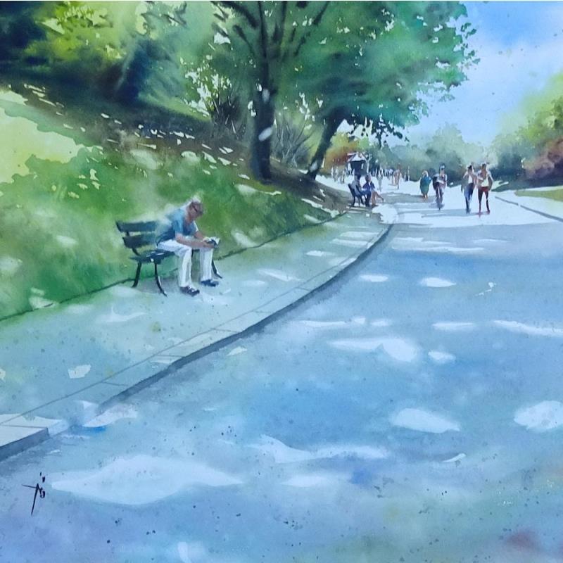 Peinture Dans les parcs parisiens par Abbatucci Violaine | Tableau Figuratif Paysages Scènes de vie Aquarelle