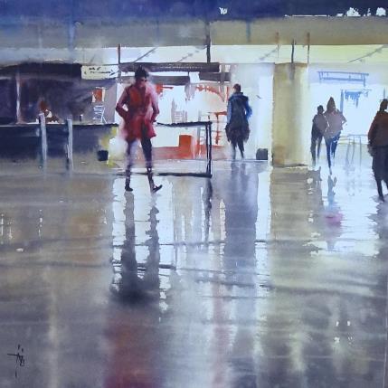 Peinture En arrivant au Louvre par Abbatucci Violaine | Tableau Figuratif Aquarelle Scènes de vie