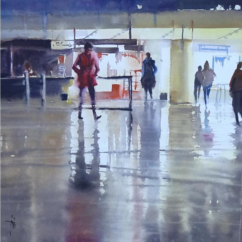 Painting En arrivant au Louvre by Abbatucci Violaine | Painting Figurative Life style Watercolor