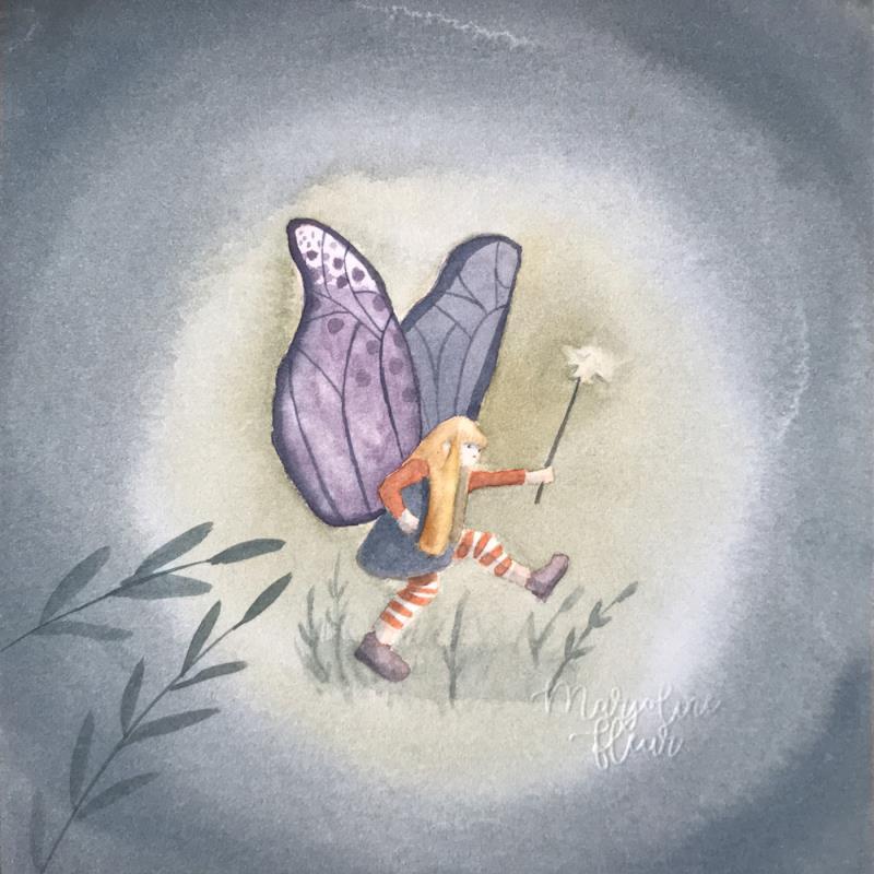 Peinture Salomé la fée par Marjoline Fleur | Tableau Art naïf Enfant Aquarelle